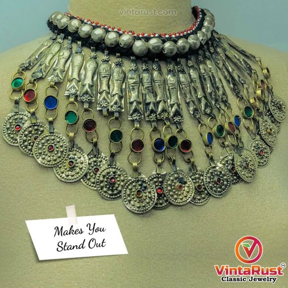 Handmade Choker Necklace, Long Dangling Tassels Fish Motif Necklace - Picture 5 of 14